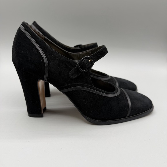 Salvatore Ferragamo Shoes - Salvatore Ferragamo Size 6C Black Calf Suede Heeled Mary Jane Designer Pumps